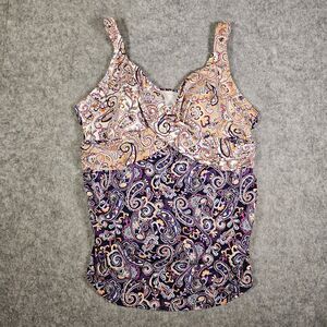 Lands End Womens Pink Purple Paisley Flare Babydoll Tankini Swim Beach Size 18W